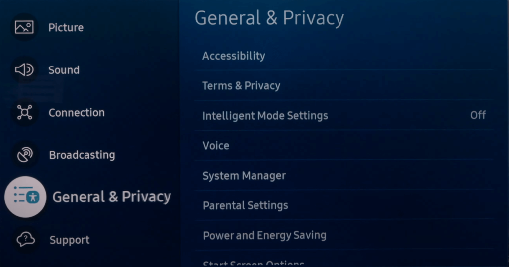 Select General and Privacy Menu