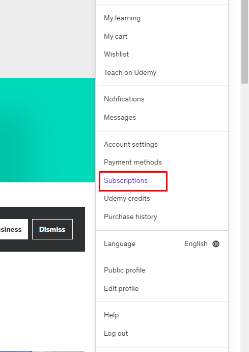 Click on Subscriptions options to get Udemy Free Trial