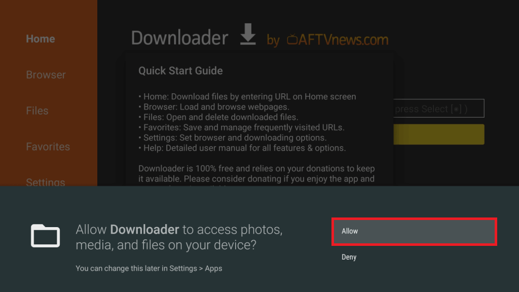 Click Allow to Access Your Data