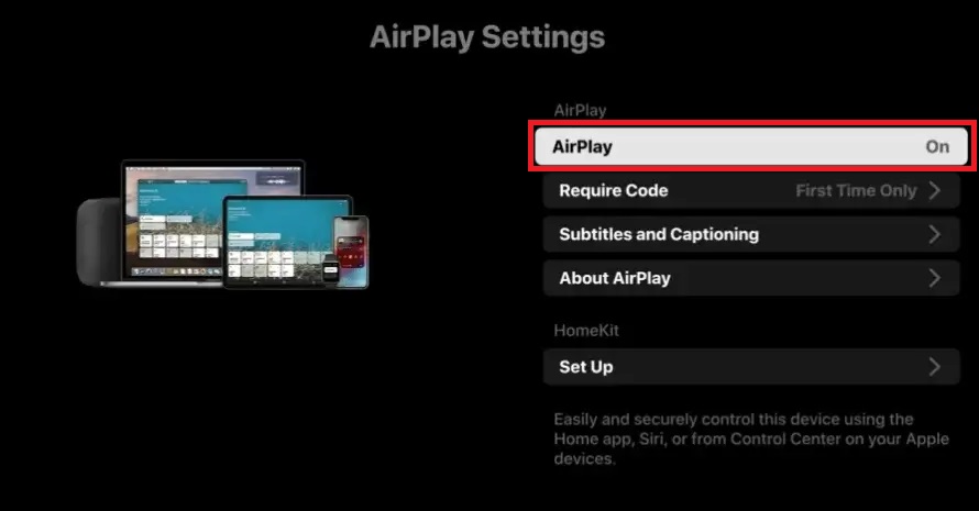 Turn ON Airplay in Settings