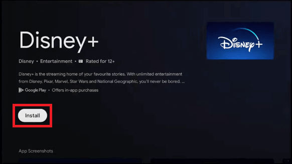 Click Install Button to Install Disney Plus on Google TV