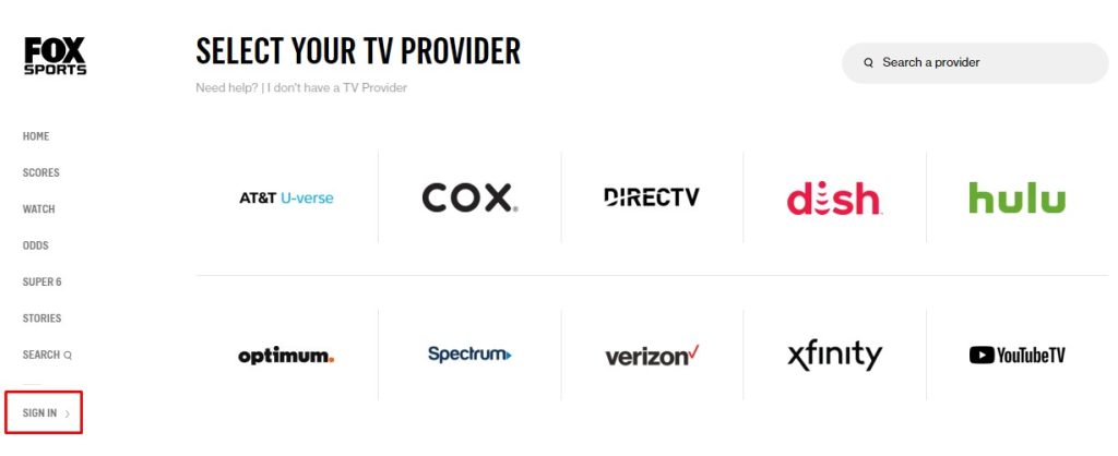 Click Sign In and select your TV provider