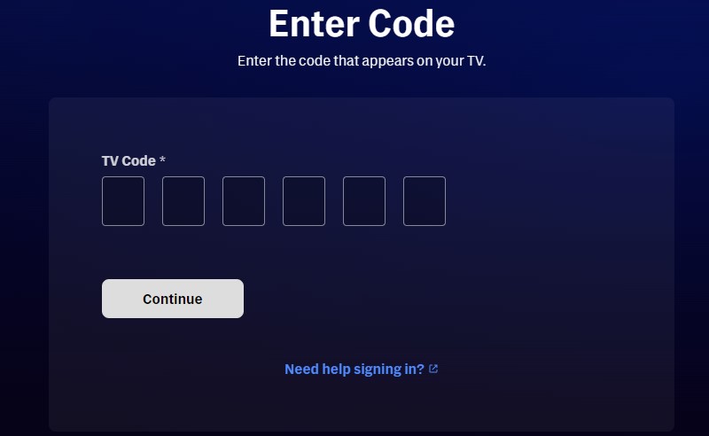 Enter the code and click Continue
