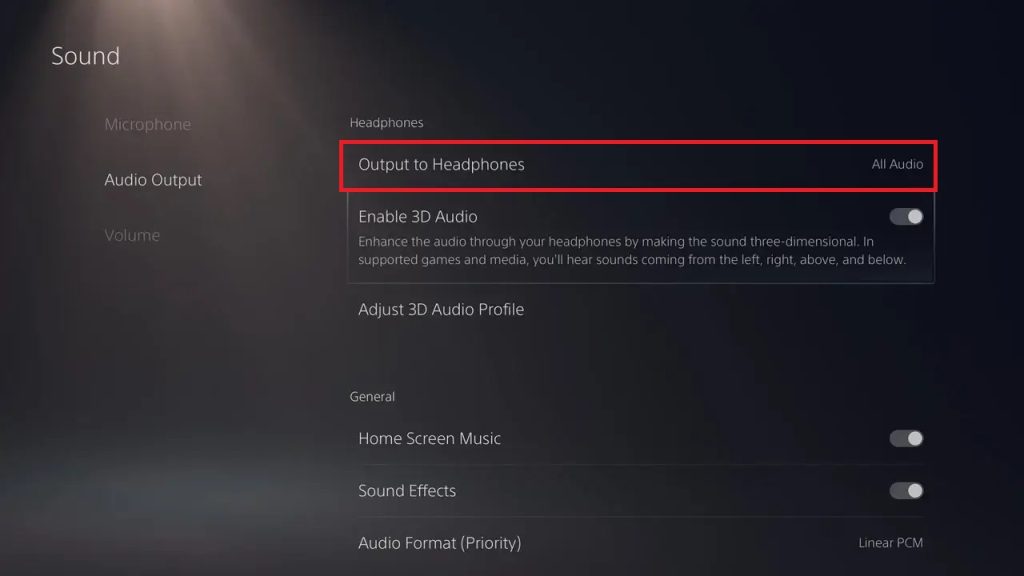 Select All Audio for Output to Headphones