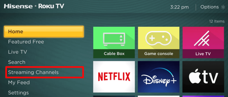 Click Streaming Channels on Hisense Roku TV