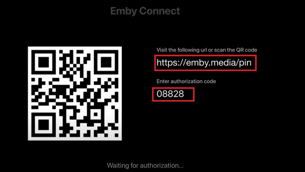 Emby URL and activation code