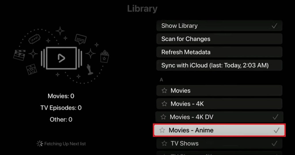 Infuse for Apple TV - uncheck library