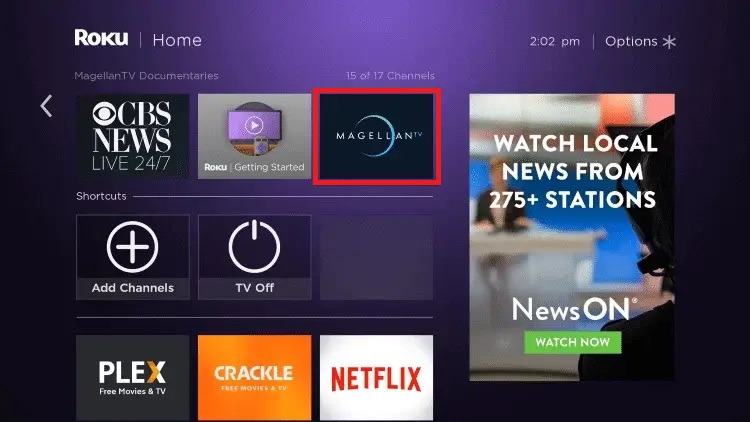 Select the MagellanTV Channel on Roku