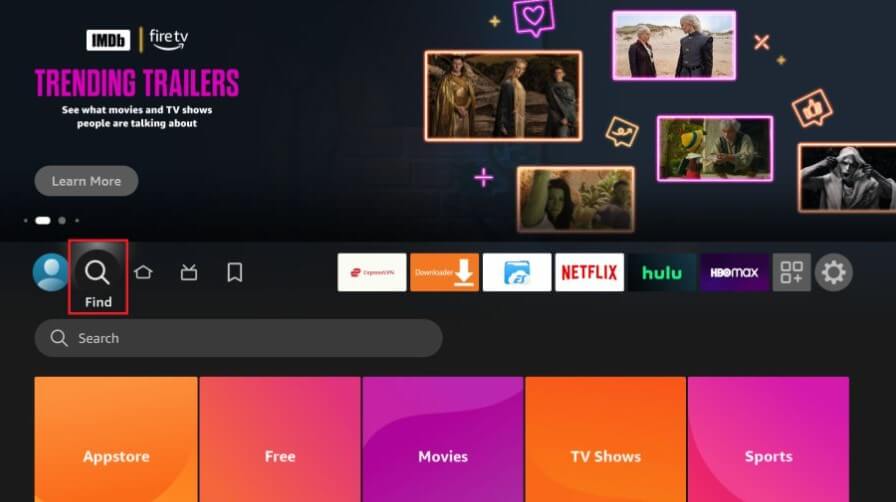 Click Find and select Search on Firestick