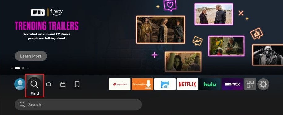 Click Find on the Fire TV home screen