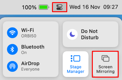 Click the Screen mirroring icon on Mac