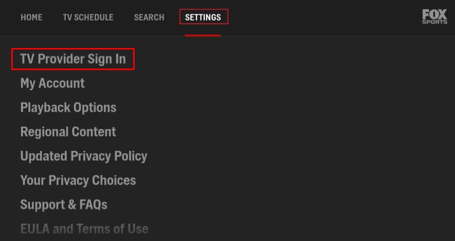 Click Settings and select TV Provider Sign In