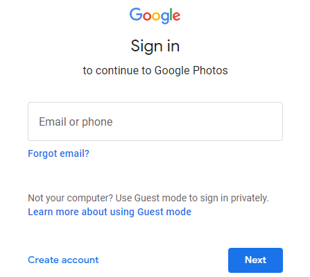 Sign in to your Google account to view Google Photos