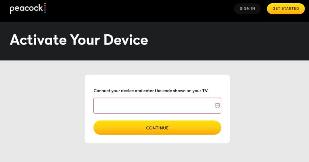 Enter Peacock TV activation code