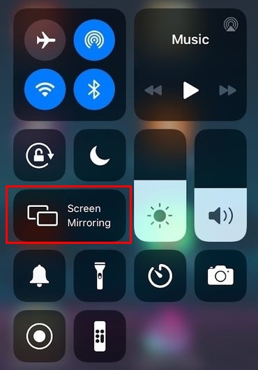 Tap Screen Mirroring on iPhone Control Center